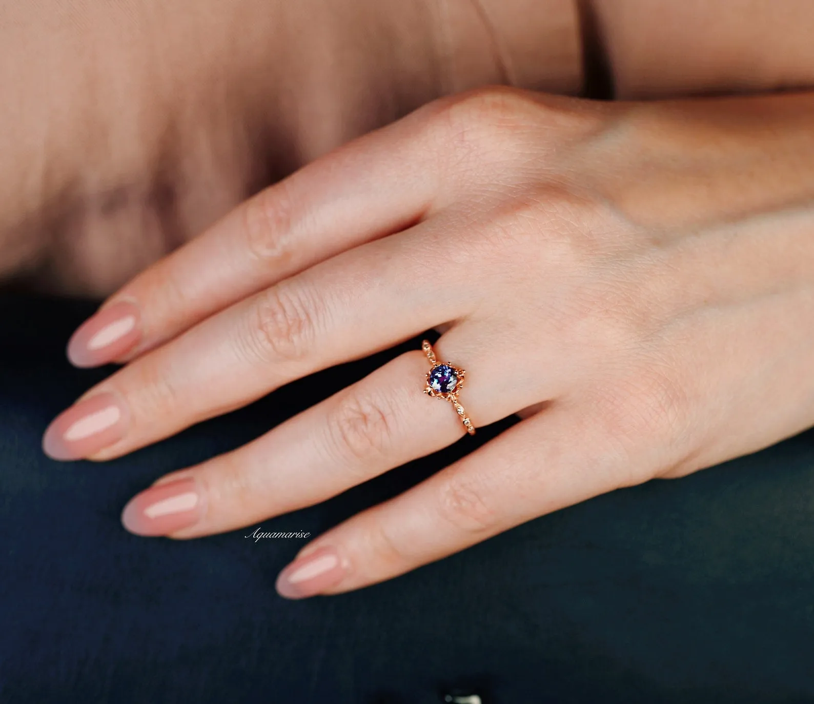 Vintage Alexandrite Fairytale Ring- 14K Rose Gold Vermeil