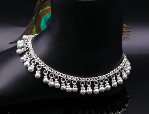 Vintage  antique style sterling silver handmade solid chain ankle bracelet with amazing noisy jingle bells belly genuine jewelry ank12