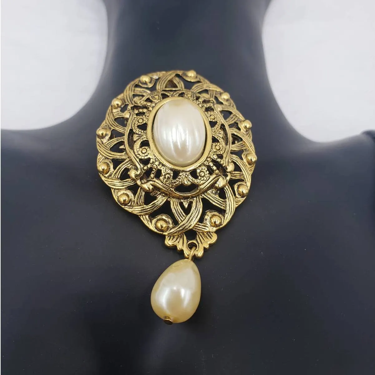 Vintage Brooch Lot Faux Pearl Pendant, AJC Ring, Leaf, Circle, Calla Lily Flower