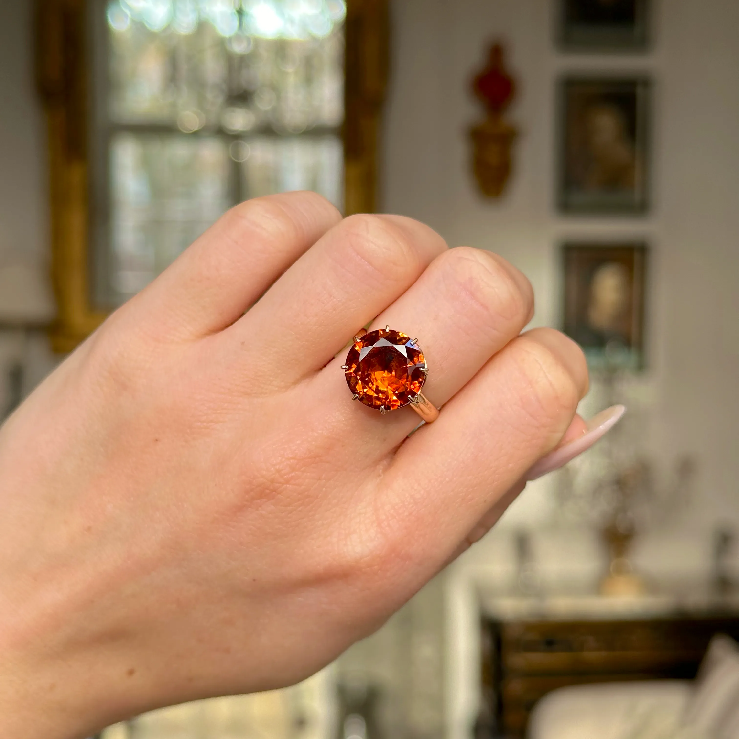 Vintage, French, 5.65ct citrine cocktail ring, 18ct yellow gold