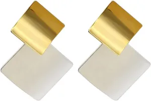 Vintage Geometric Earrings for Women Gold Silver Two Tone Statement Dangle Studs Fashion Minimalist Geometric Drop Earring Trendy Jewelry Gift Aesthetic Party Daily Accessories