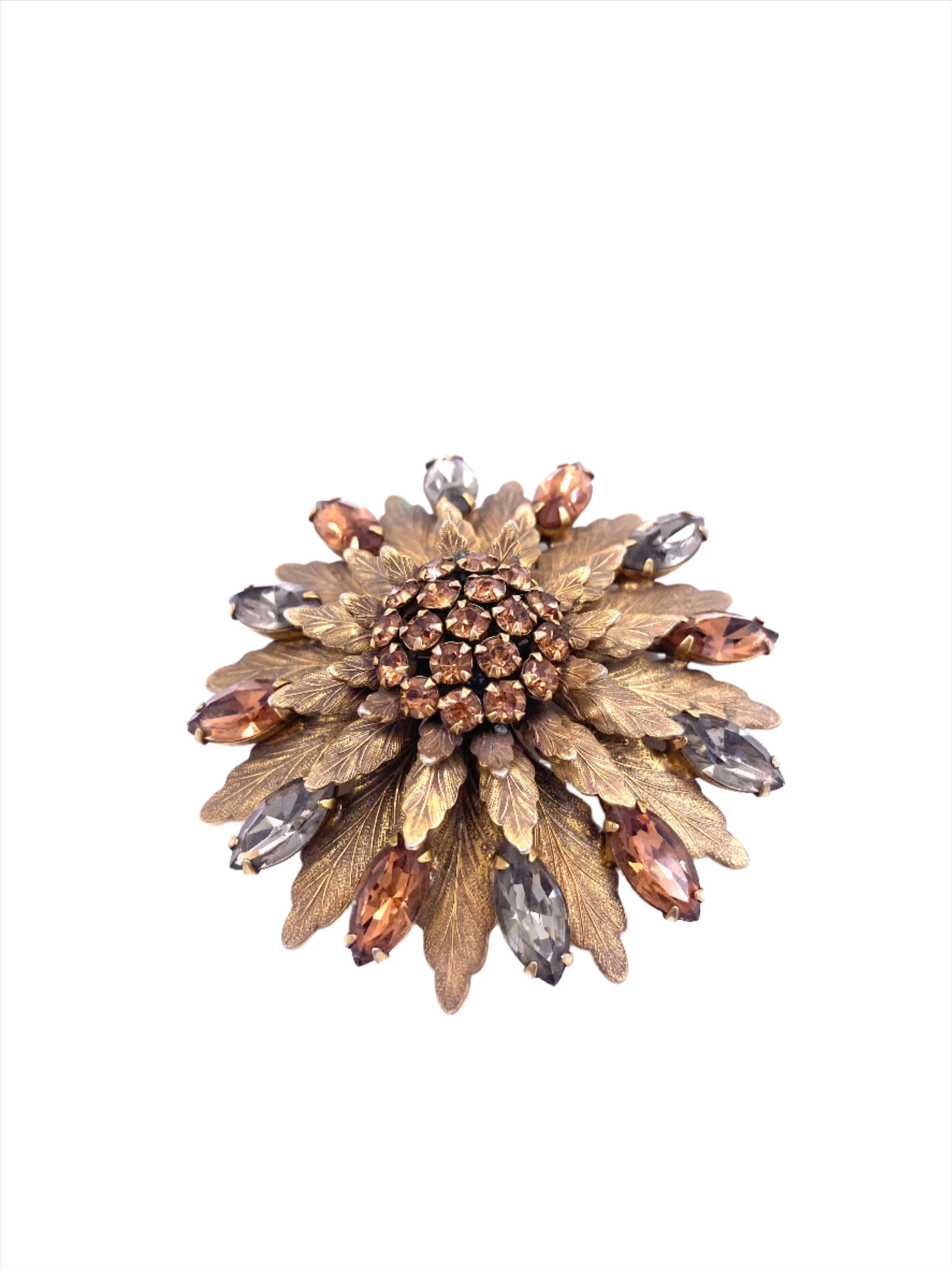 Vintage Gold Floral Brooch with center Cluster stone