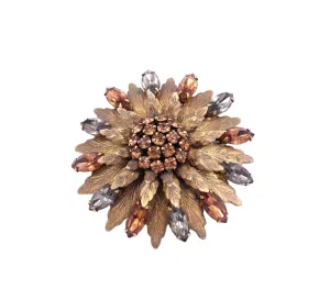 Vintage Gold Floral Brooch with center Cluster stone