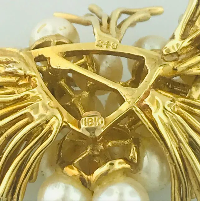 Vintage Pearl & Diamond Flower Brooch