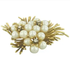 Vintage Pearl & Diamond Flower Brooch