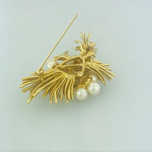 Vintage Pearl & Diamond Flower Brooch