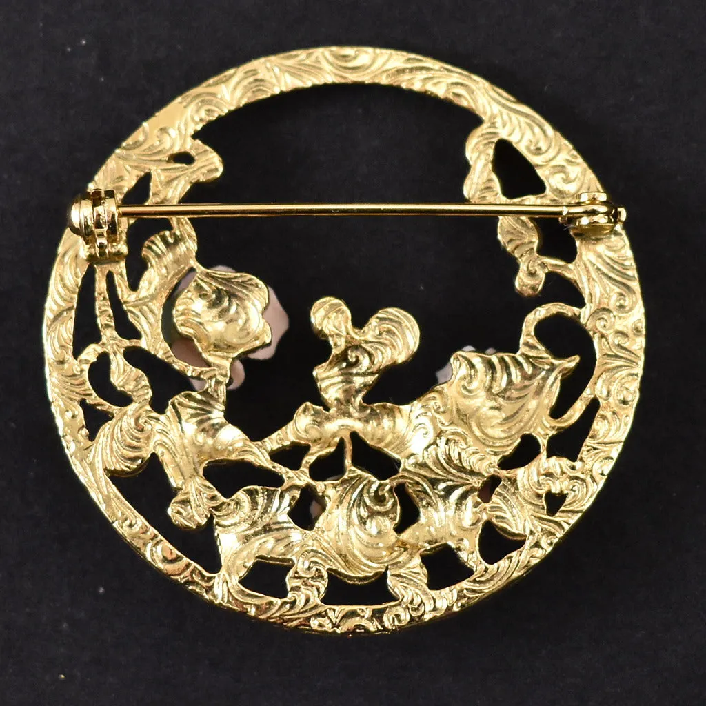 Vintage Pearl & Roses Circle Brooch