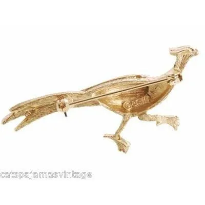Vintage Signed BSK Pheasant or Road Runner Brooch 1960s