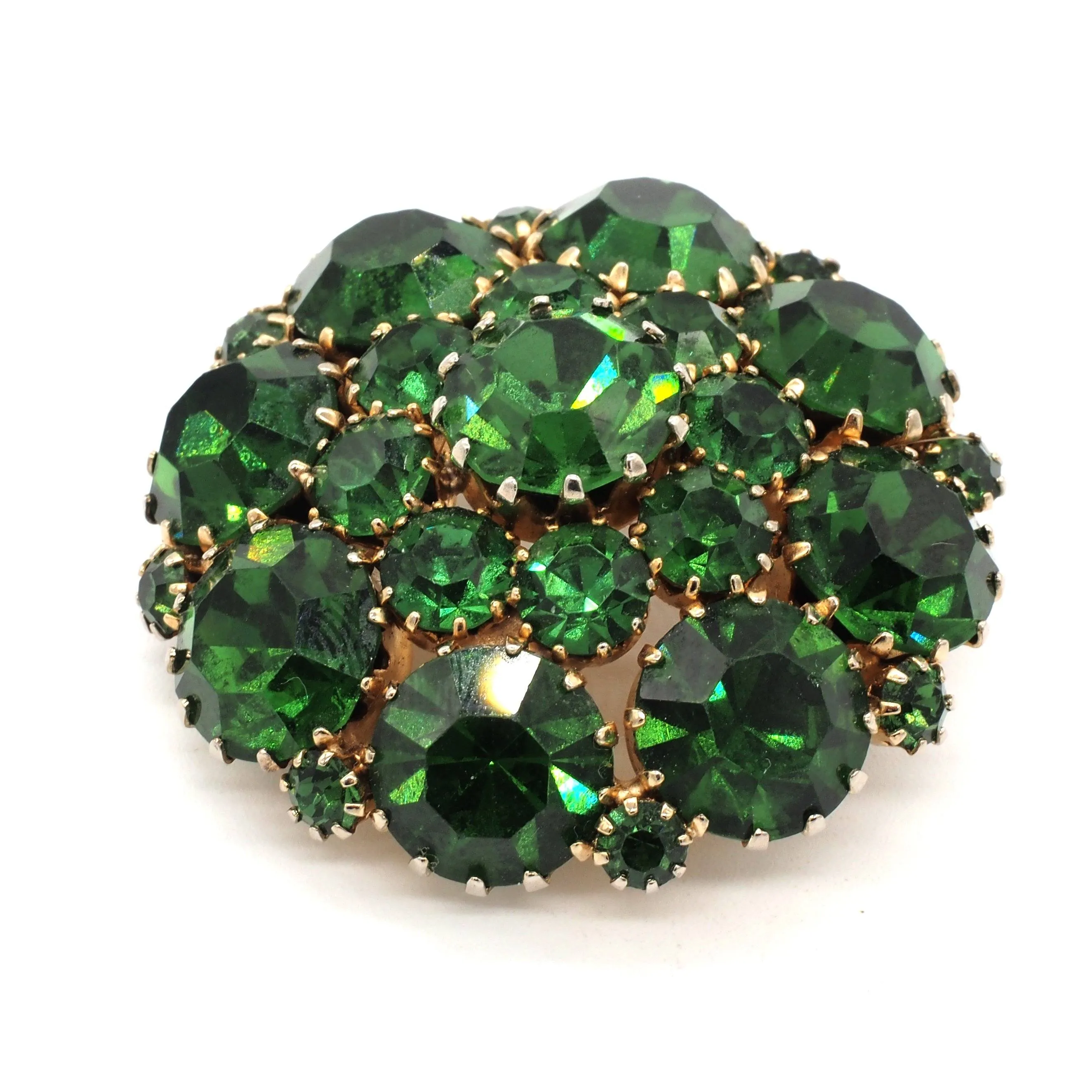 Vintage Signed Weiss Open Back Green Rhinestone Brooch/Pin