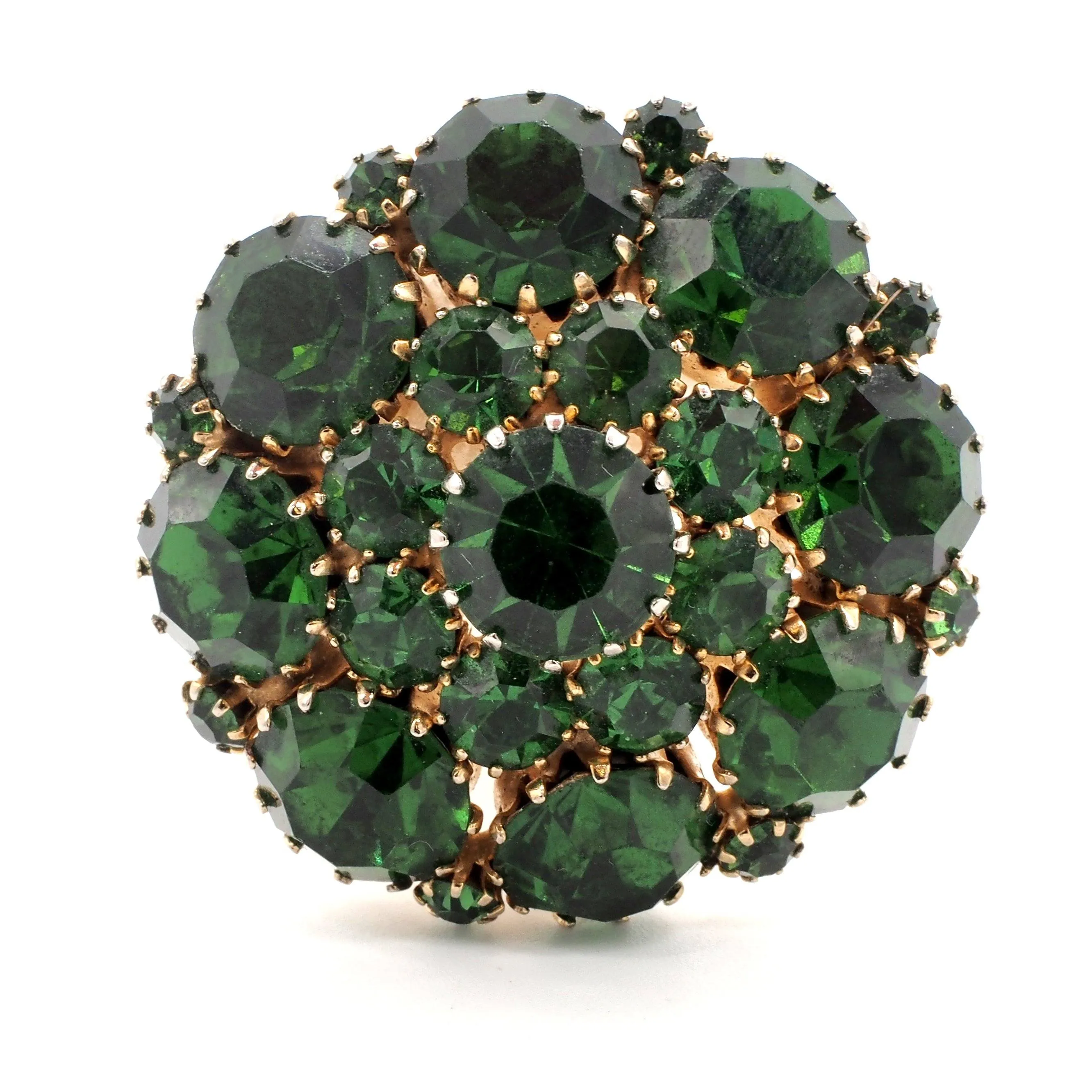 Vintage Signed Weiss Open Back Green Rhinestone Brooch/Pin