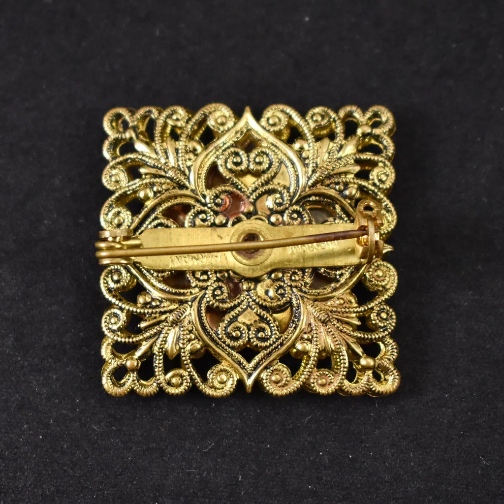 Vintage Square Mother Of Pearl Brooch