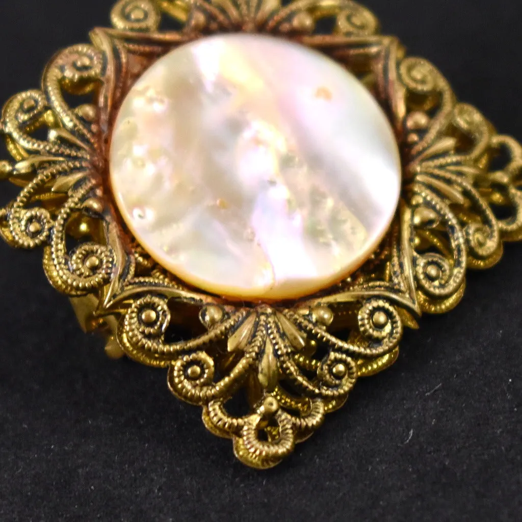 Vintage Square Mother Of Pearl Brooch