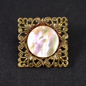 Vintage Square Mother Of Pearl Brooch
