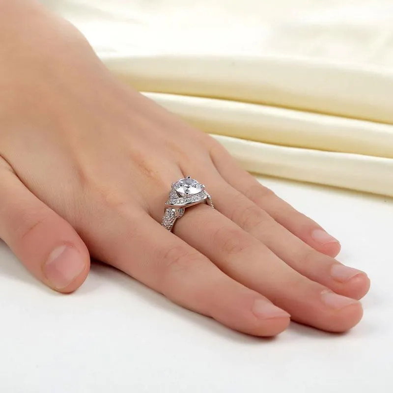 Vintage Style Art Deco 925 Sterling Silver Ring Promise Engagement Simulated Diamond