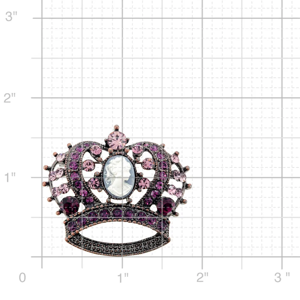 Vintage Style Purple Cameo Crown Amethyst Crystal Pin Brooch