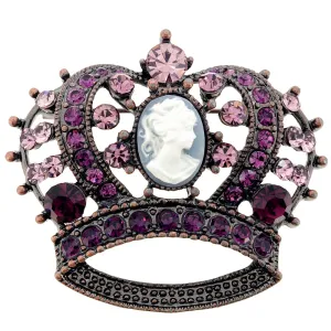 Vintage Style Purple Cameo Crown Amethyst Crystal Pin Brooch