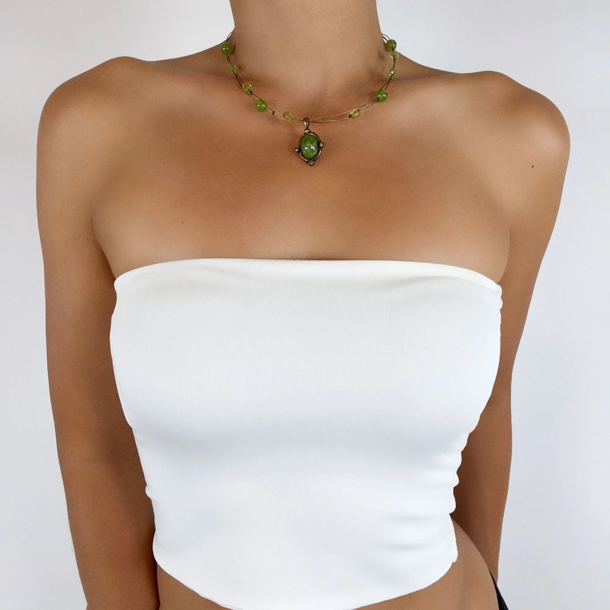 Vintage Y2K Green Beaded Wire Stone Necklace