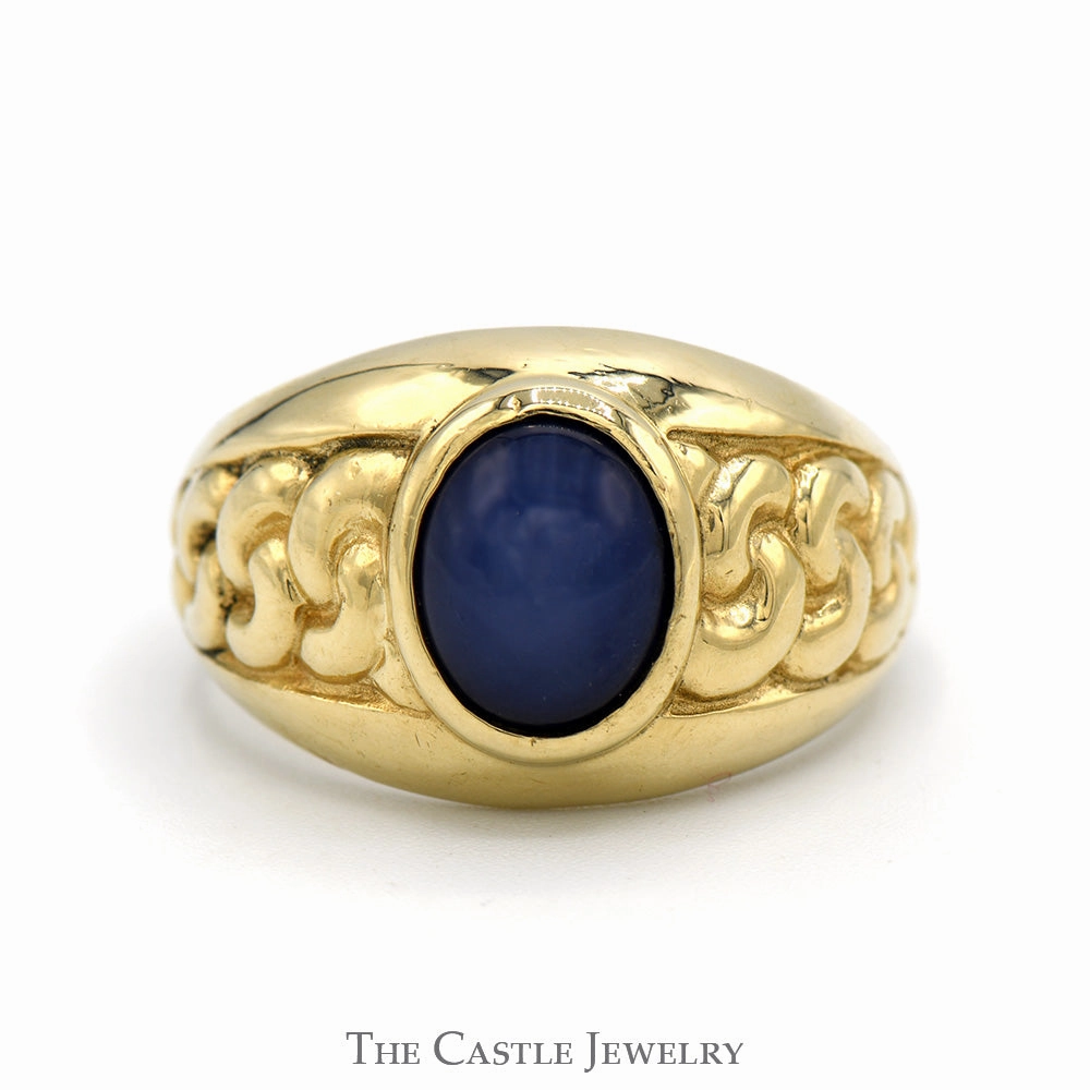 Oval Cabochon Blue Lindy Star Ring with Braided Sides in 10k Yellow Gold Shiny appearance fixed size
