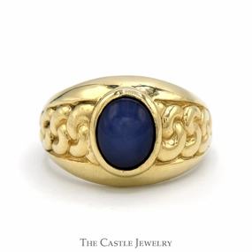 Oval Cabochon Blue Lindy Star Ring with Braided Sides in 10k Yellow Gold Shiny appearance fixed size
