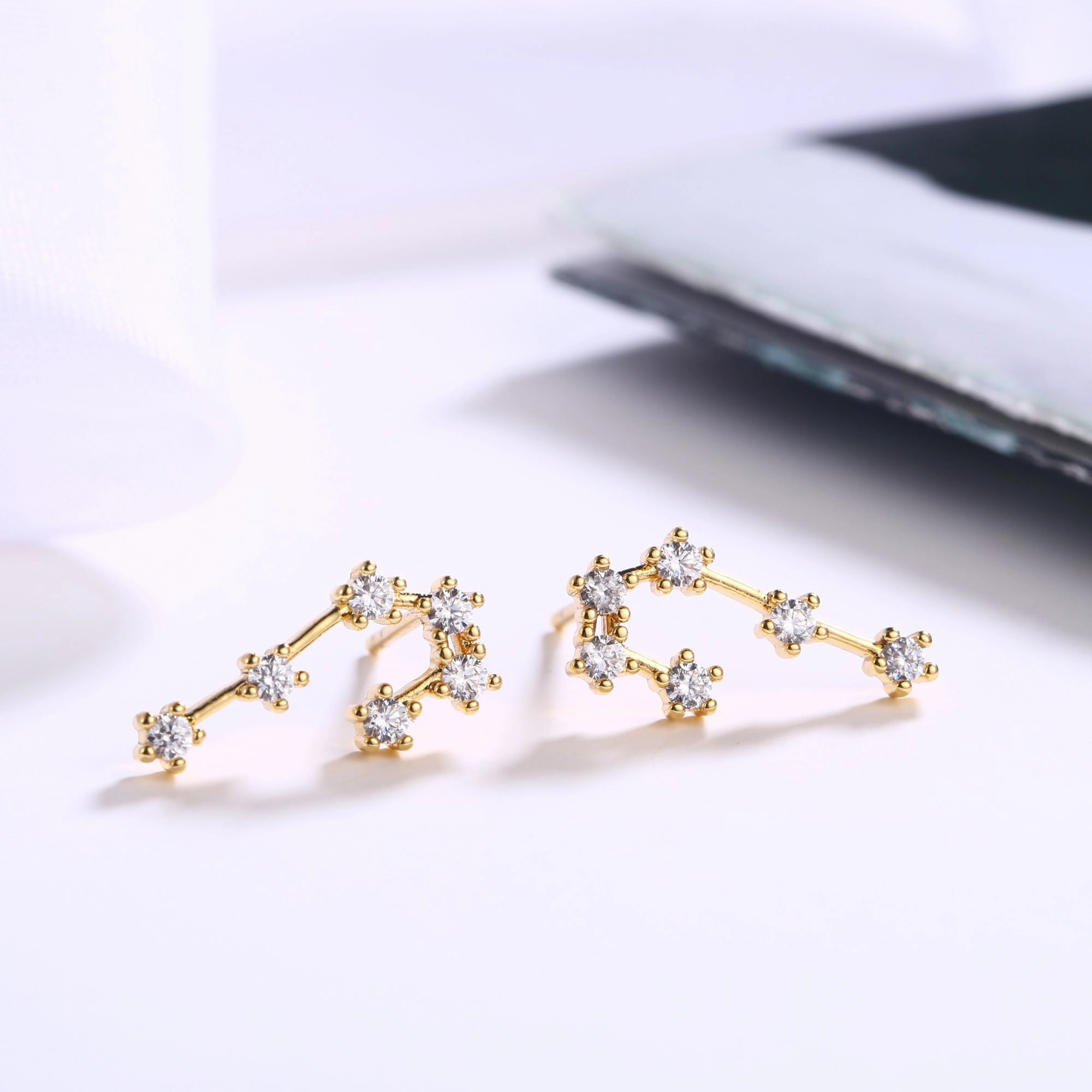 Spiral Adornment 18K Gold Plated Zodiac Constellation Stud Earrings