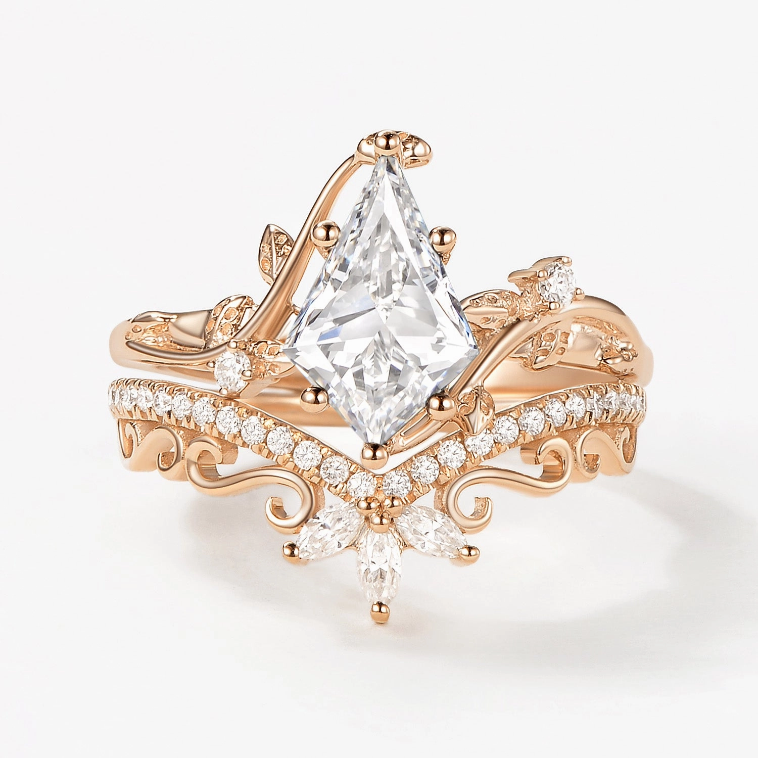 Cozy Layers Vintage Kite Lab Grown Diamond Leafy Ring Set 2pcs - Daniella