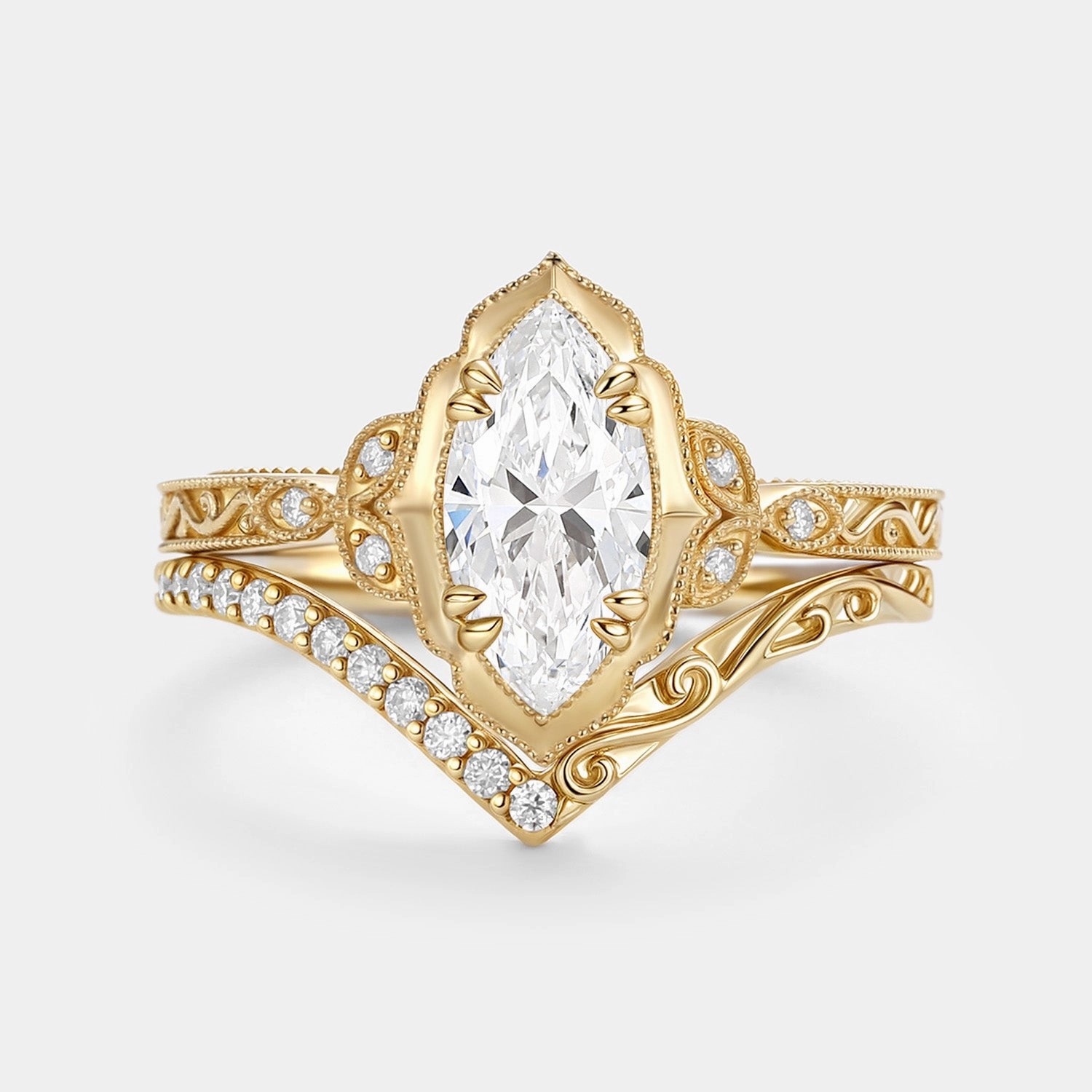 Vintage Marquise Lab Grown Diamond Engagement Ring Sets 2pcs Effortless Charm Chic Fusion