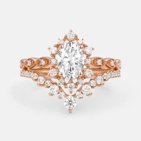 Elegant Shine Design Vintage Oval Moissanite Floral Cluster Ring Set 2pcs