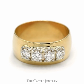4 Round Diamond Band in 14k Yellow Gold 10mm Wide Band Bold Work