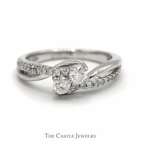 Ever Us Double Diamond Bypass Ring with Diamond Accented Sides in 14k White Gold Shimmer Look