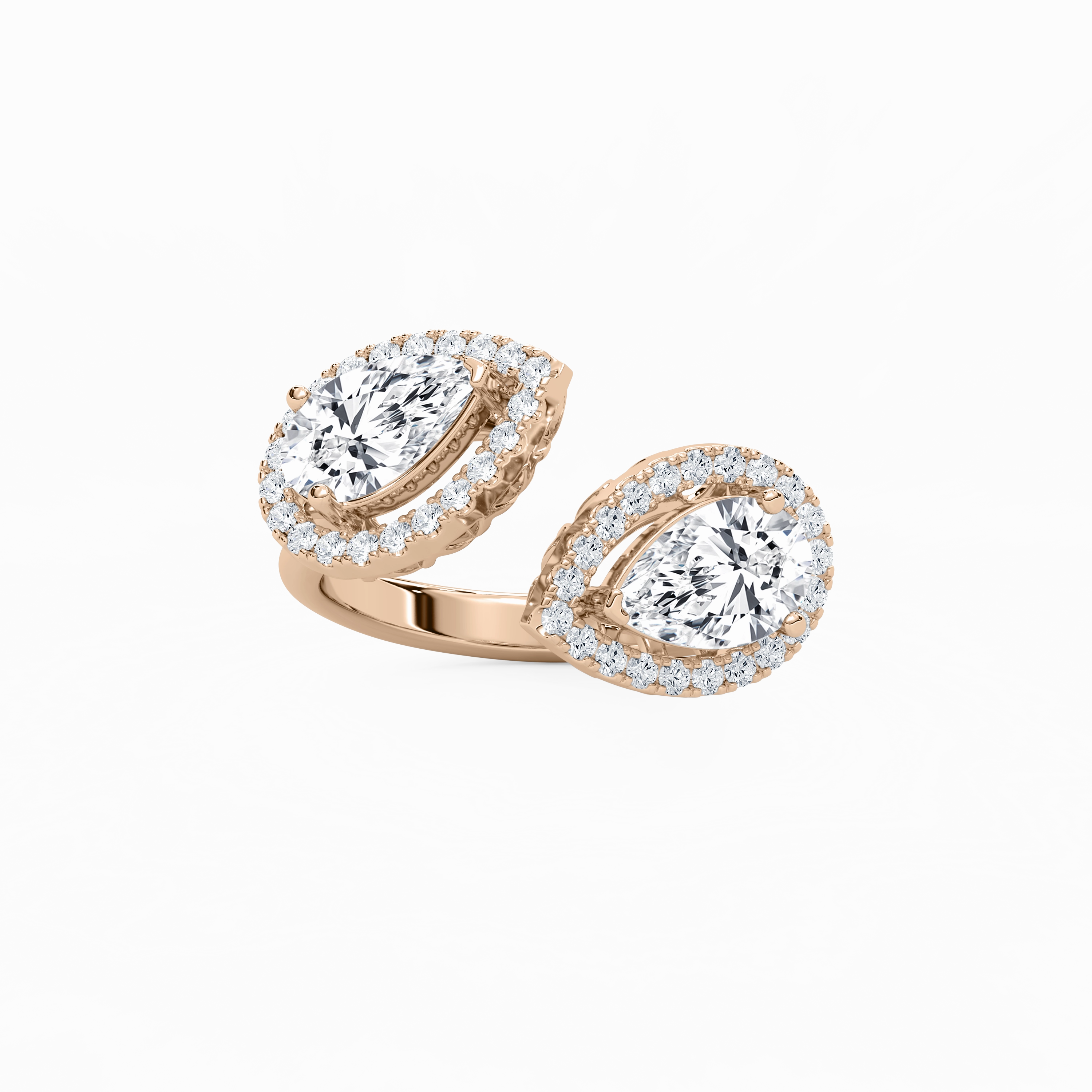 2 ? ctw Pear and Round Lab Grown Diamond Halo Open Bypass Ring Superior Item