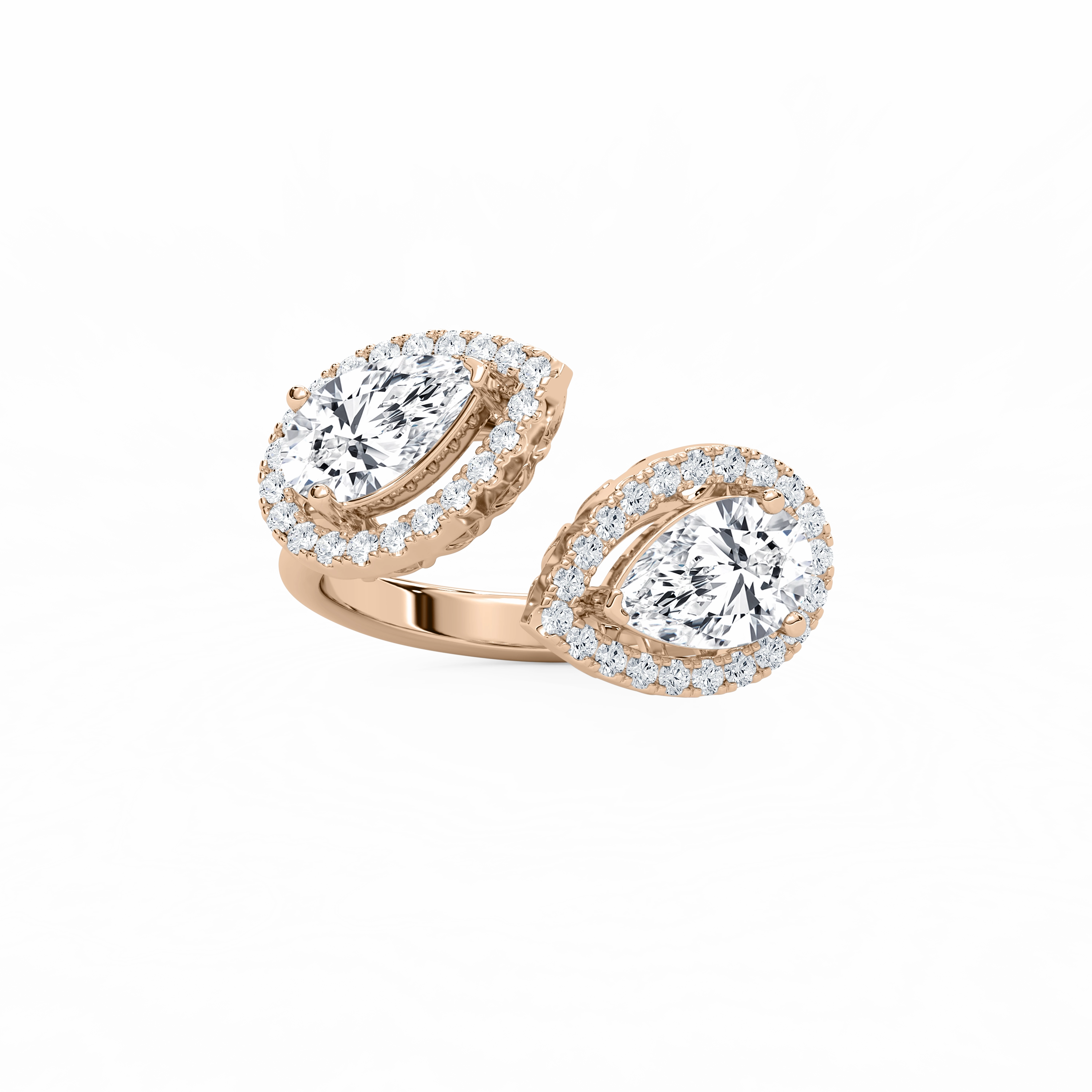 Revolutionary Idea 2 ? ctw Pear and Round Lab Grown Diamond Halo Open Bypass Ring