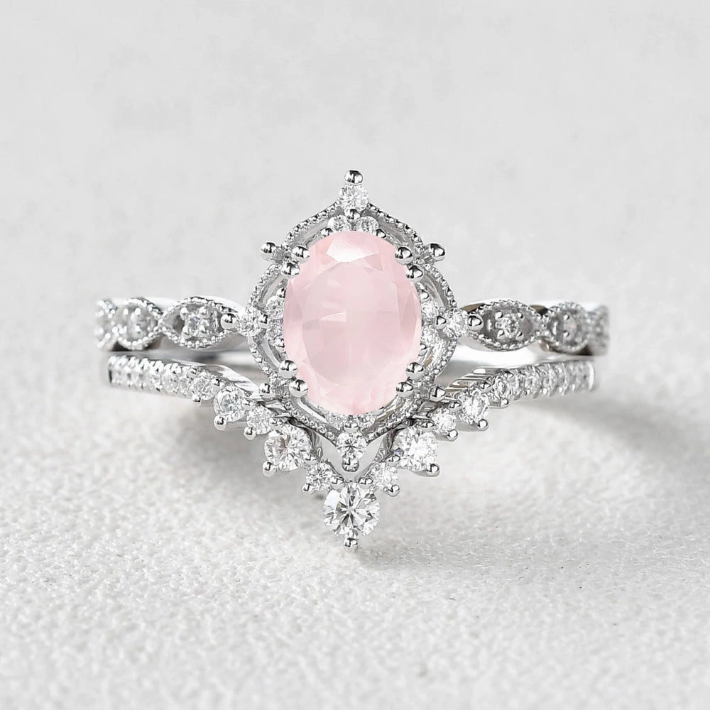 1.5ct Padparadscha Sapphire Signature Vintage Ring Set 2pcs - Charlotte Sleek Sparkle