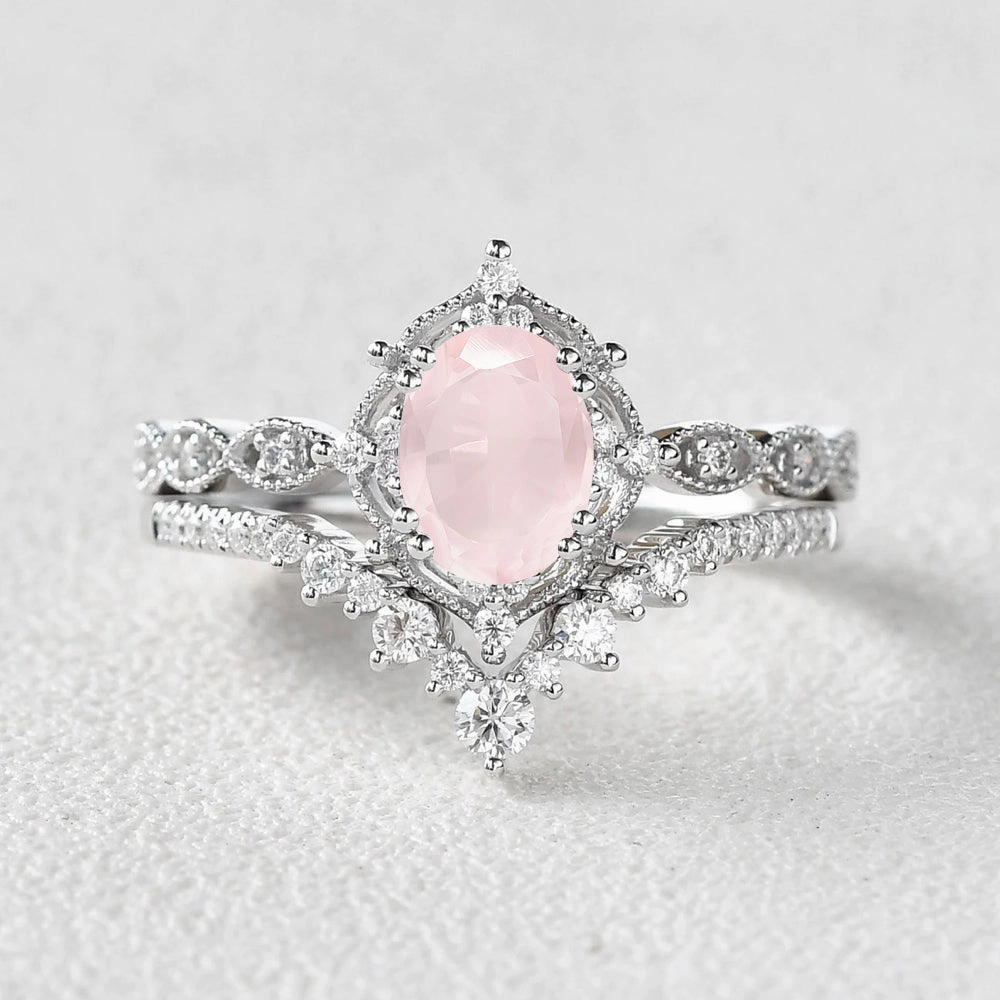 Chic Glimmer Refined Jewelry 1.5ct Padparadscha Sapphire Signature Vintage Ring Set 2pcs - Charlotte