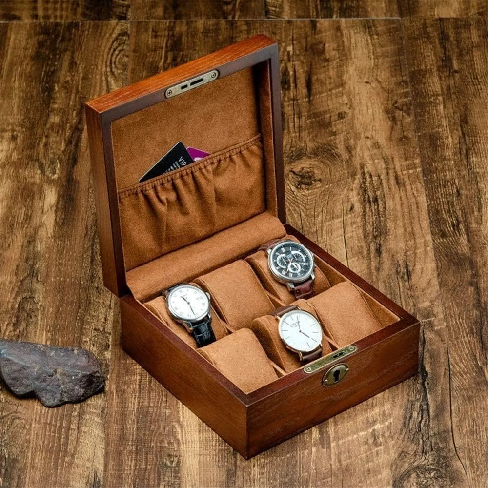Watch Box Watch Case 6 Slots Watch Box Wooden Watch Storage Box With Lock Watch Box Watch Display Storage Box Watch Organiser Men(A)