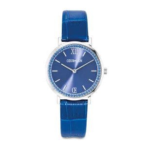 Watch Round Sparkling Sunray Bracelet Leather Royal Blue