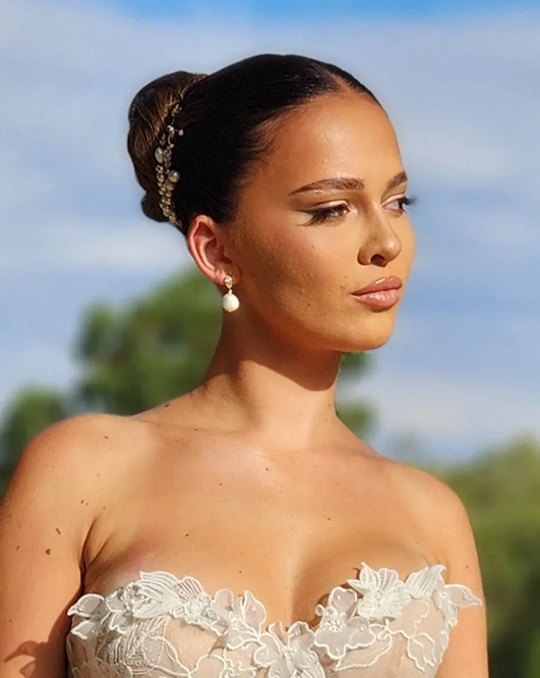 wedding earrings - modern classic crystal stud with pearl drop - Skylar mini by Lola Knight