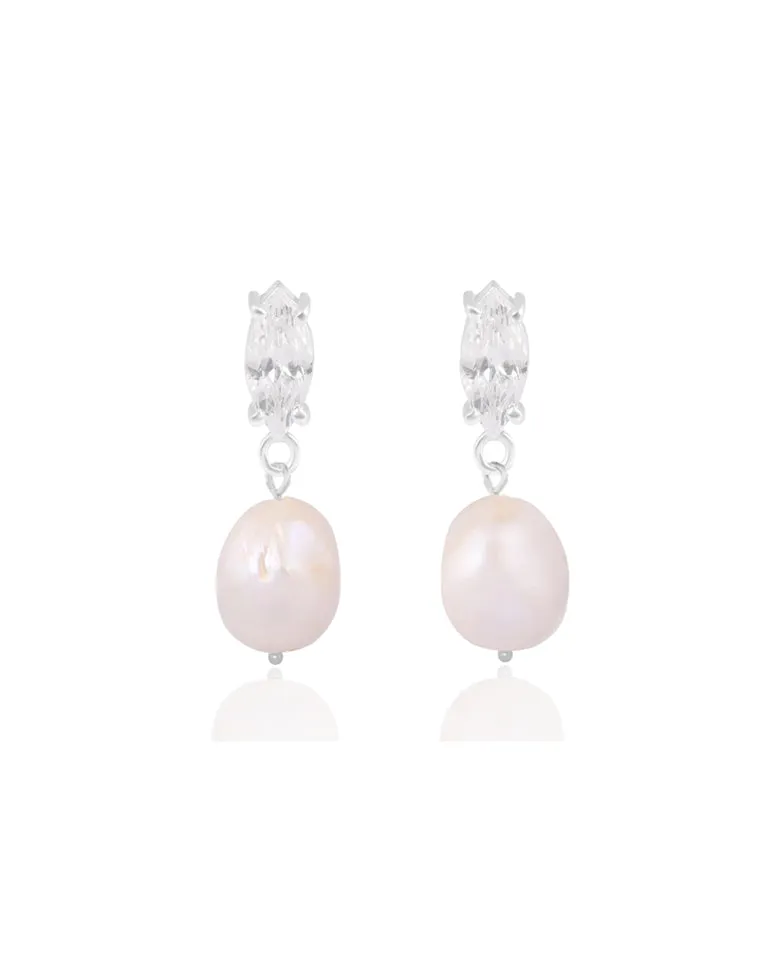 wedding earrings - modern classic crystal stud with pearl drop - Skylar mini by Lola Knight