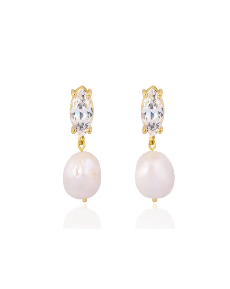 wedding earrings - modern classic crystal stud with pearl drop - Skylar mini by Lola Knight