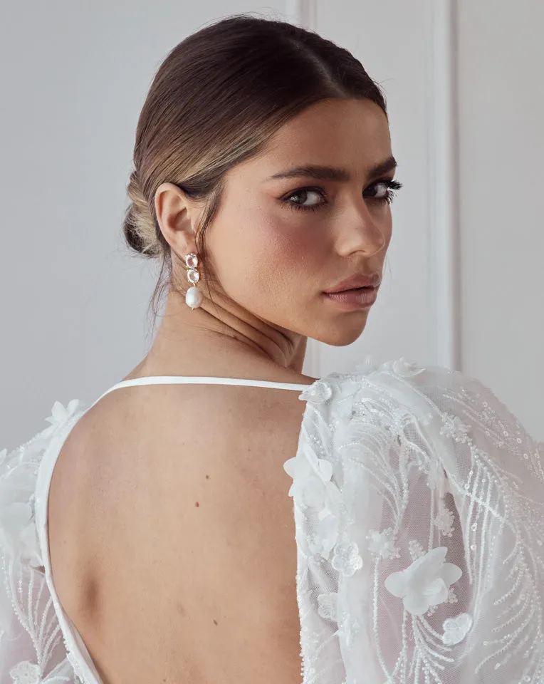 wedding earrings - quartz gemstone with baroque pearl - Ayla by Lola Knight