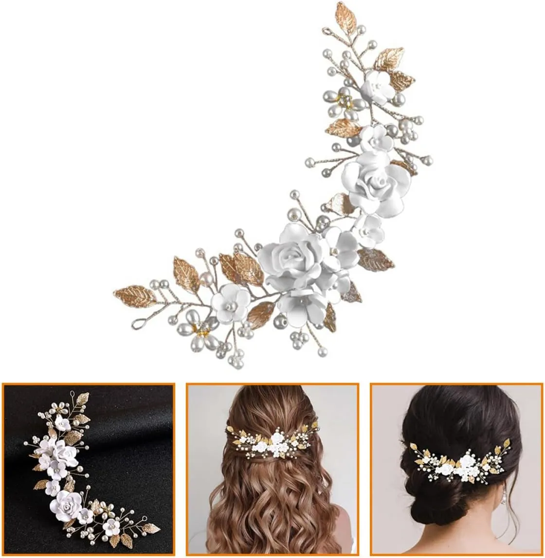 Wedding Headpiece Hair Vine for Wedding Leaf Hair Vine Pearl Hairpin Clip Leaf Hair Accessories Pearl Hair Vine for Bridal Wedding Hair Accessories Metal Bride Rhinestones Mosaic/925