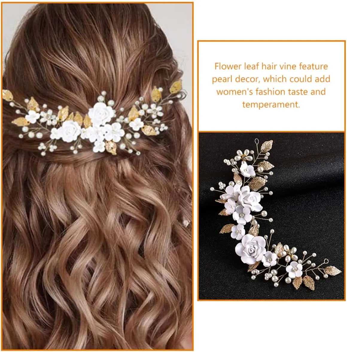 Wedding Headpiece Hair Vine for Wedding Leaf Hair Vine Pearl Hairpin Clip Leaf Hair Accessories Pearl Hair Vine for Bridal Wedding Hair Accessories Metal Bride Rhinestones Mosaic/925