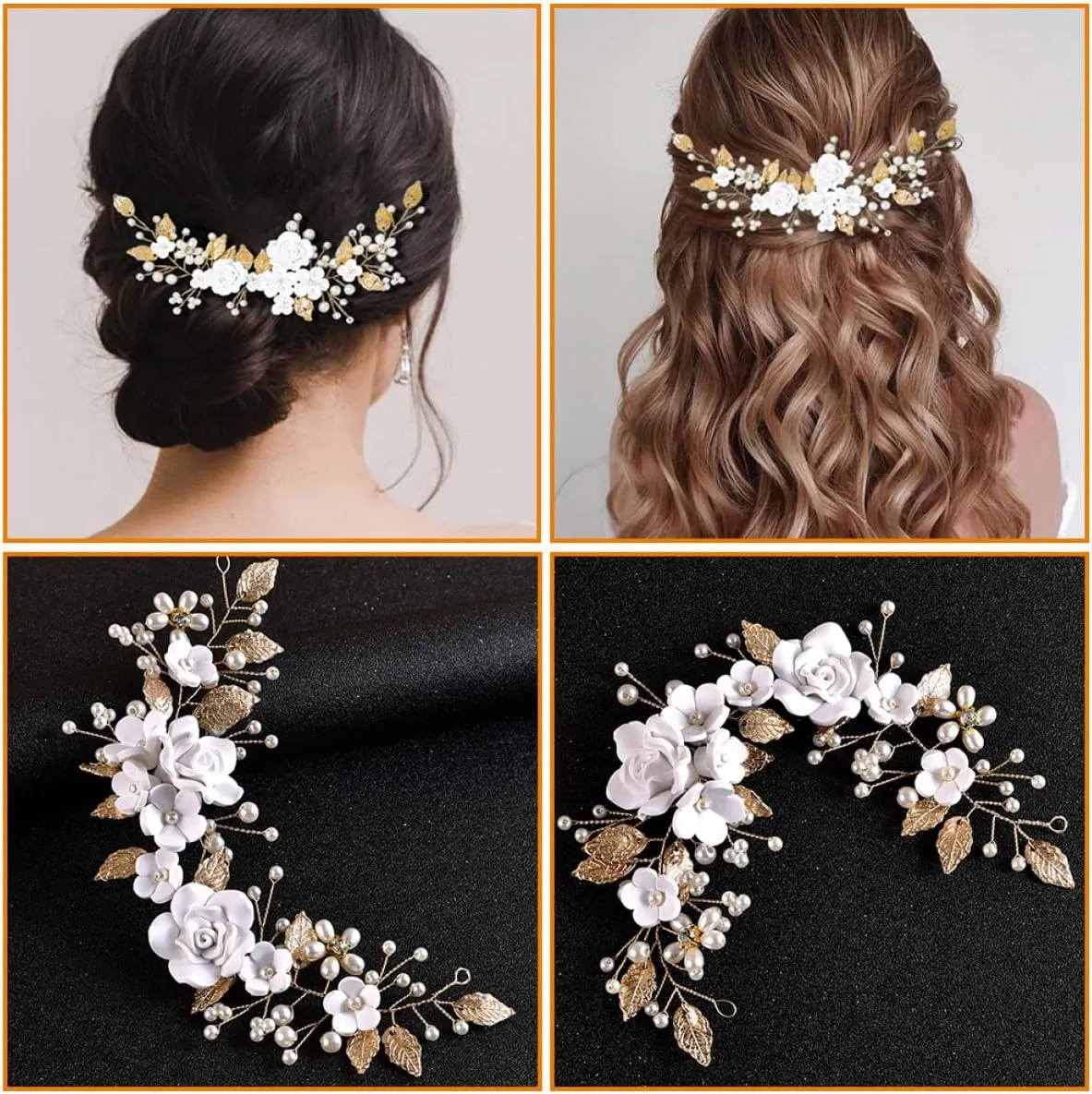 Wedding Headpiece Hair Vine for Wedding Leaf Hair Vine Pearl Hairpin Clip Leaf Hair Accessories Pearl Hair Vine for Bridal Wedding Hair Accessories Metal Bride Rhinestones Mosaic/925