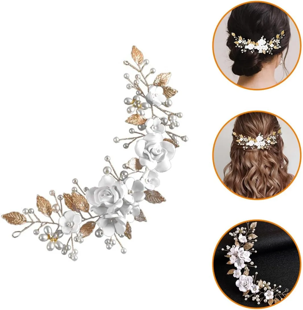Wedding Headpiece Hair Vine for Wedding Leaf Hair Vine Pearl Hairpin Clip Leaf Hair Accessories Pearl Hair Vine for Bridal Wedding Hair Accessories Metal Bride Rhinestones Mosaic/925