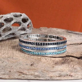 Western Sparkle Stretchy 3 Bangle Set ?C Silver Tone Crystals Pink & Blue Forever Favorite