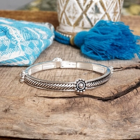 Finest Of The Fine Whispers of Silver ?C Delicate Stretchy Bangles with Crystal and Heart Details