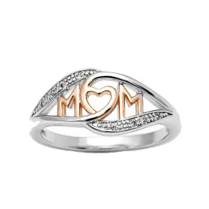 White and Rose Gold Sterling Silver Mom Heart Ring