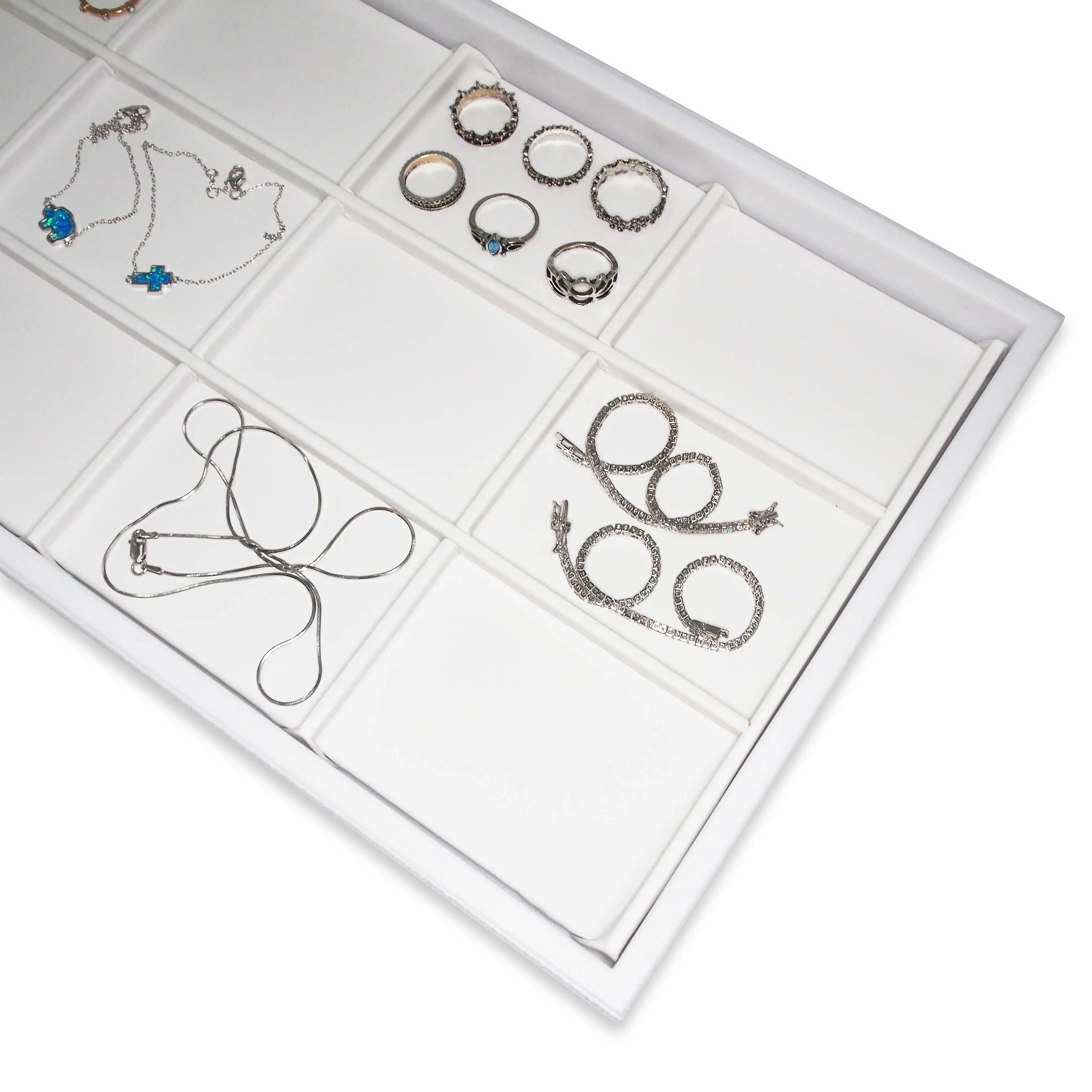 White Faux Leather 12 Section Jewelry Deluxe Tray Insert Liner