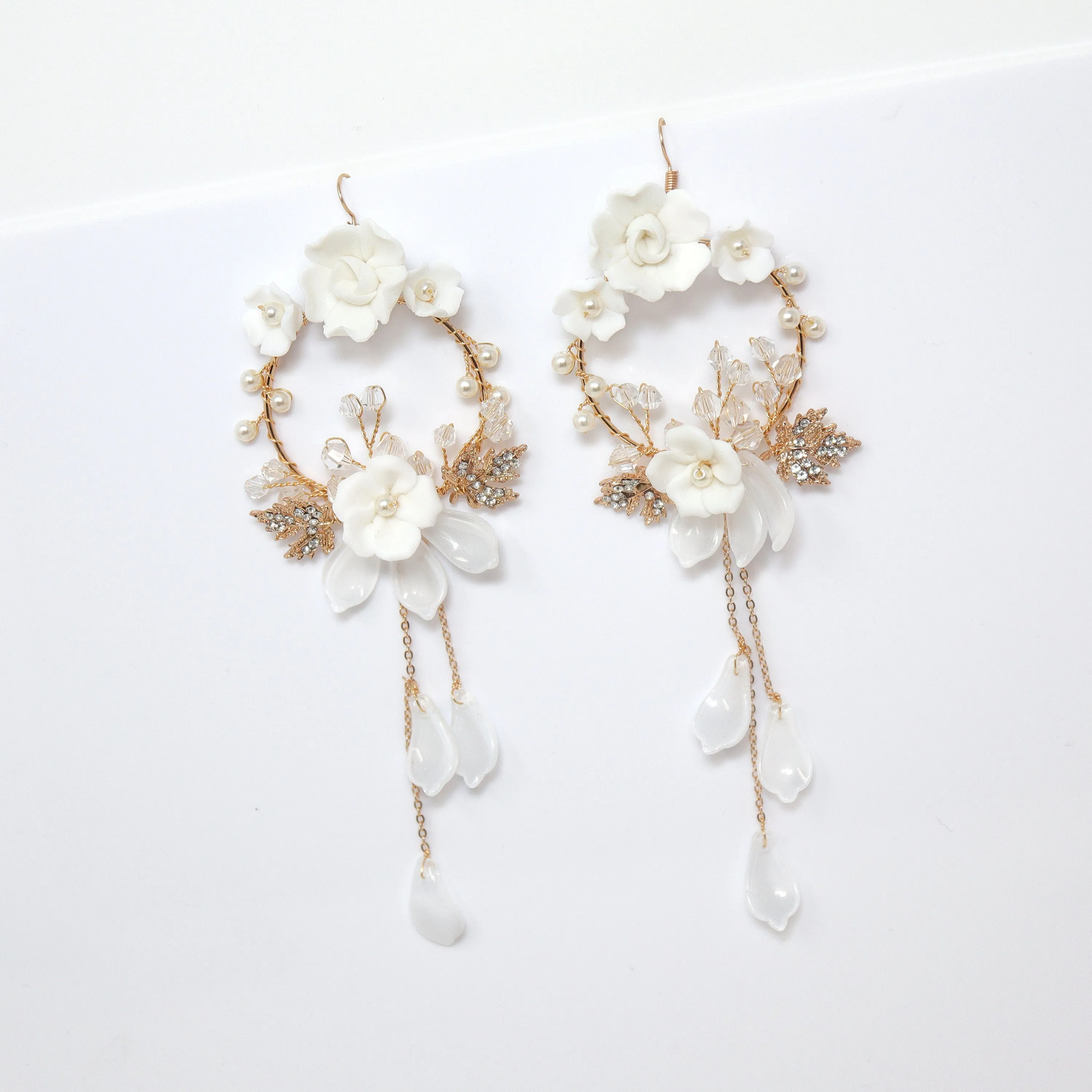 White Floral Vine Chandelier Earrings, Long Bridal Jewelry Bridal Earrings Crystal Bridal Earrings Statement Earrings Cz