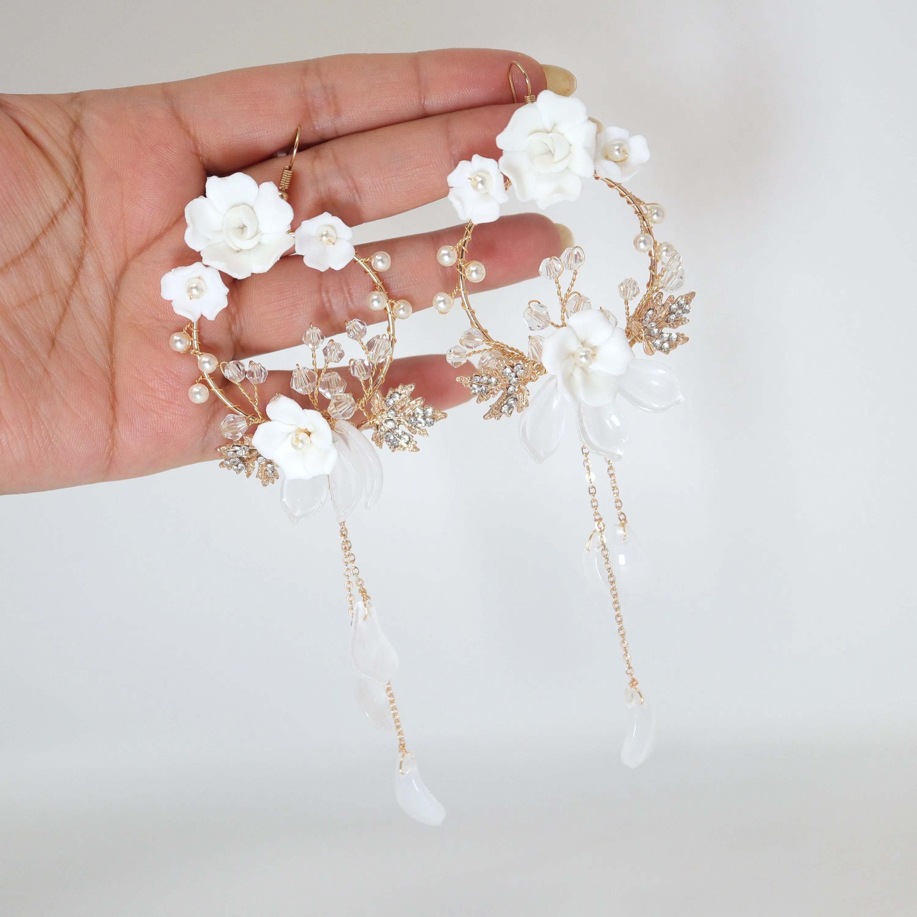White Floral Vine Chandelier Earrings, Long Bridal Jewelry Bridal Earrings Crystal Bridal Earrings Statement Earrings Cz