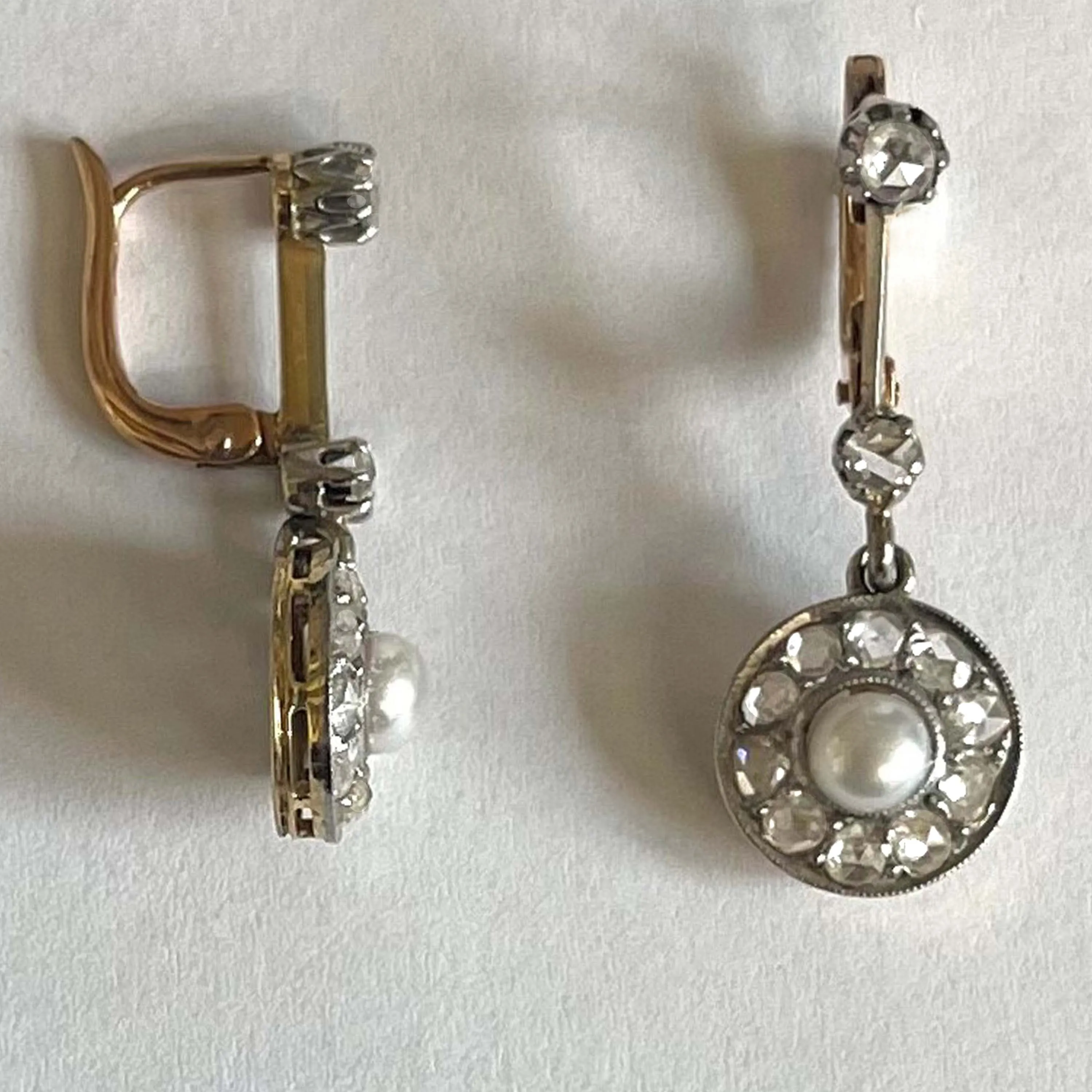 White Freshwater Pearl & Diamond Belle Epoque Drop Earrings